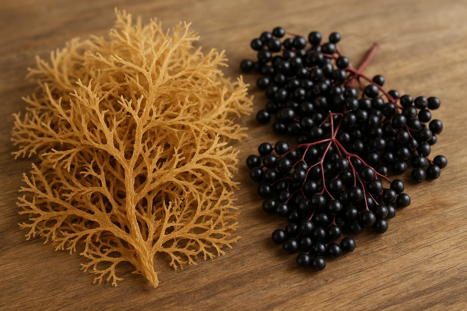 generate a realistic picture of irish seamoss and elderberries